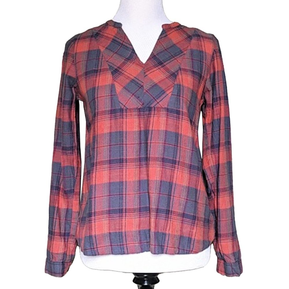 Orange & Indigo Plaid Boyfriend Top
